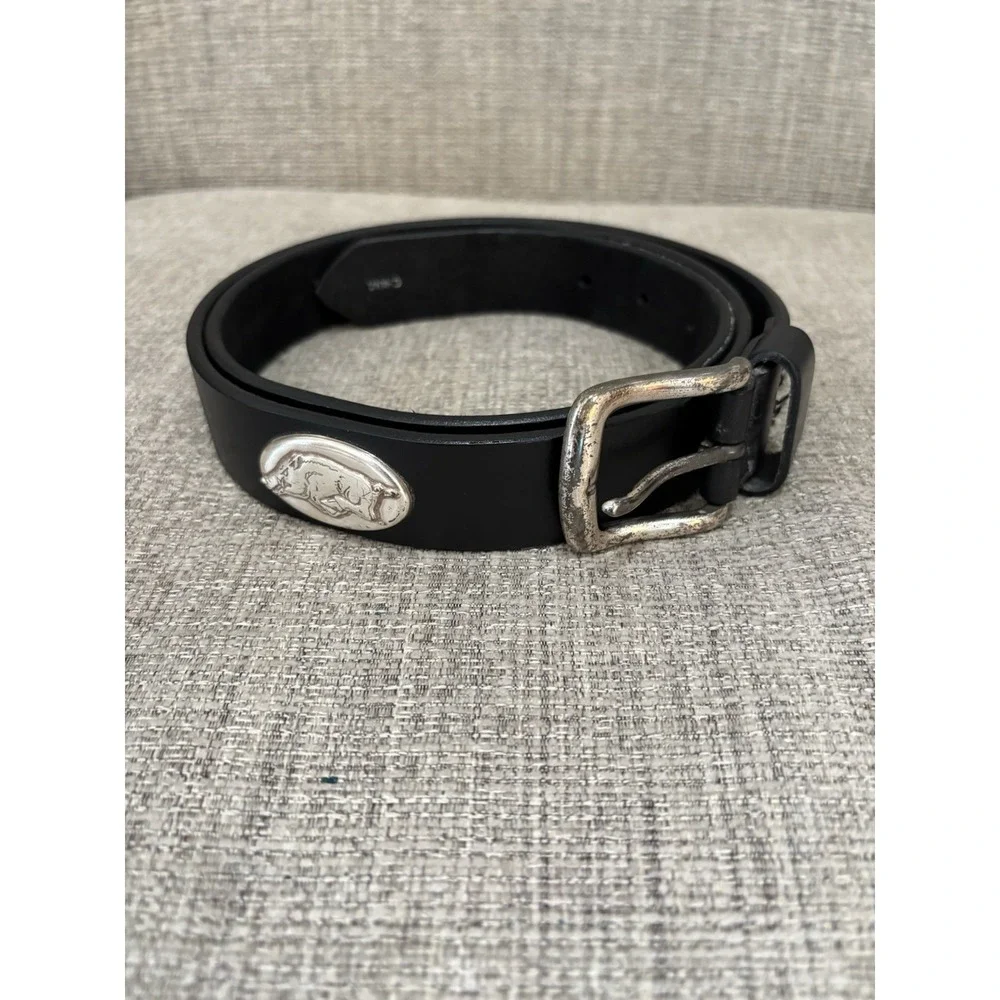 Arkansas Razorback Black Leather Belt With Silver‎ Mascot Embellishment Size 40